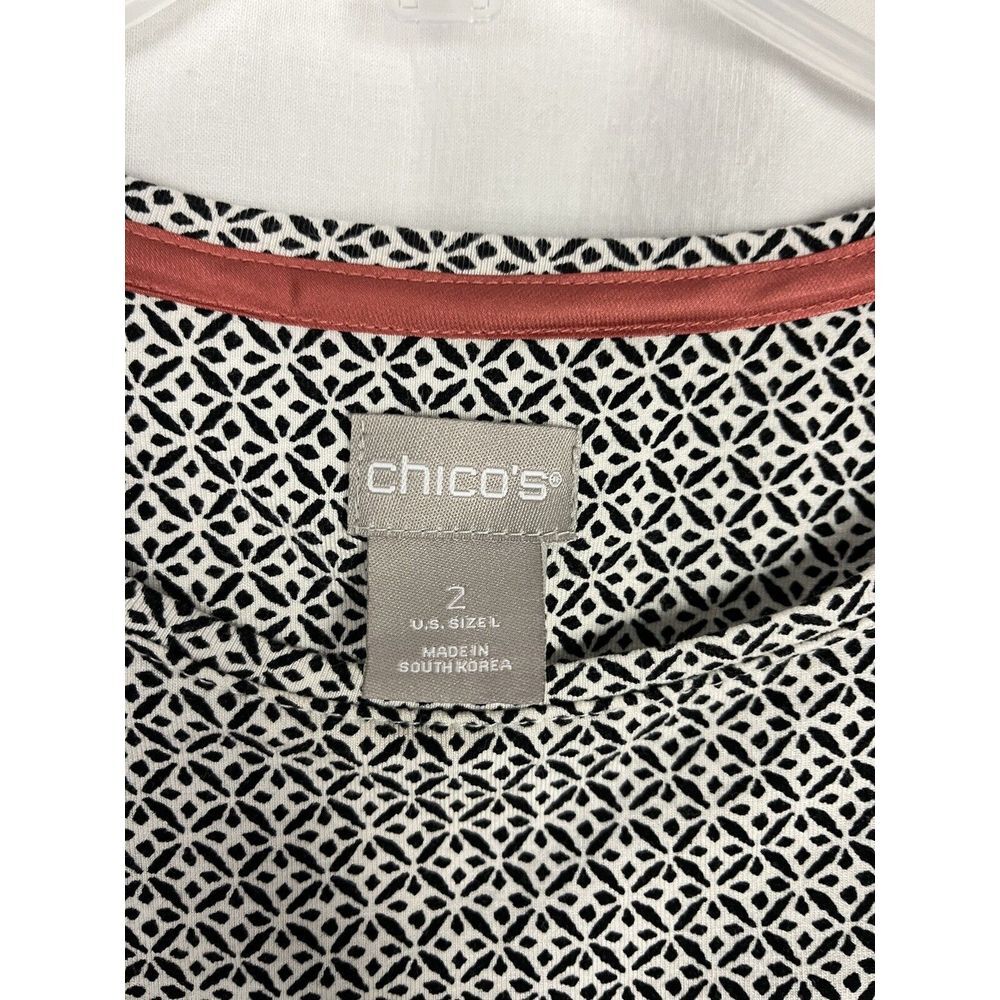 Chico's Womens 2 Pullover Top Soft Stretch Long Sleeve Geo Print Ivory Black - Picture 5 of 6